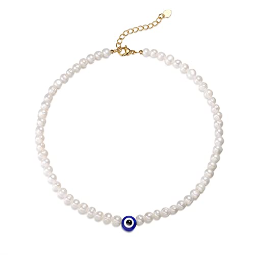 AllenCOCO Evil Eye Choker Necklace for Women Men Pearl Beaded Necklace Handmade y2k Jewelry