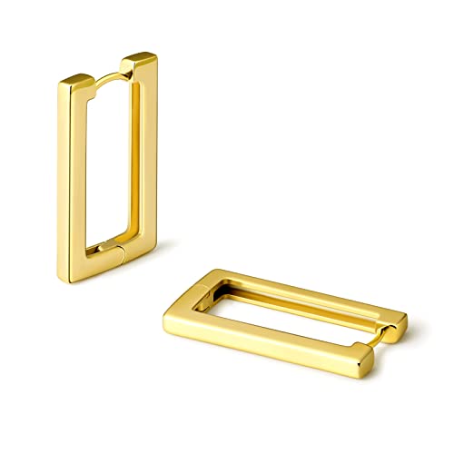 Square Gold Hoop Earrings For Women - Allencoco Hypoallergenic Earrings, Nickel Free, Chunky 14k Gold Plated Huggie Earrings