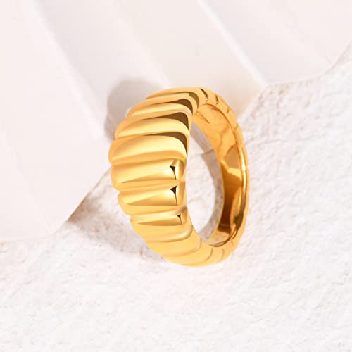 AllenCOCO 18k Gold Plated Gold Ring for Women Men Chunky Signet Ring Dome Band Ring Croissant Minimalist Statement Ring