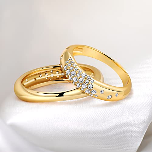 AllenCOCO 18K Gold Plated Dome Ring for Women Pave Cubic Zirconia Stackable Wedding Ring Size 6