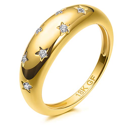 Chunky Gold Rings For Women Trendy - AllenCOCO Cubic Zirconia 14k Gold Plated Rings Stackable Set, Dome Star Rings