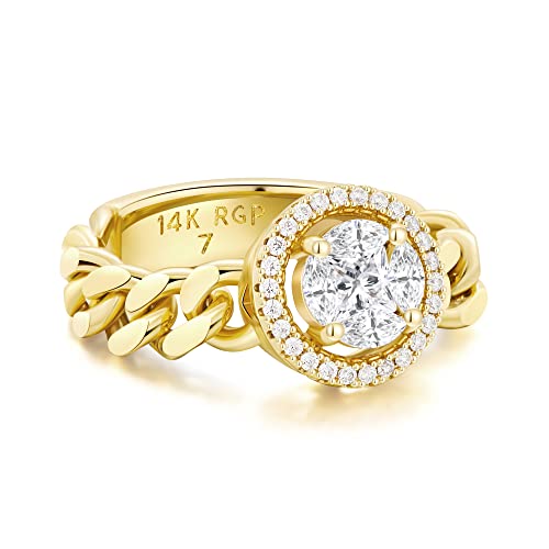 Gold Cubic Zirconia Ring for Women - AllenCOCO Trendy Ring 14k