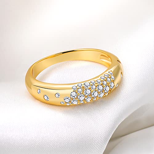 AllenCOCO 18K Gold Plated Dome Ring for Women Pave Cubic Zirconia Stackable Wedding Ring Size 6