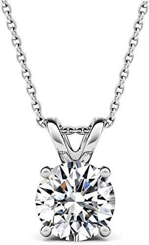 AllenCOCO White Gold Plated Sterling Silver Cubic Zirconia Round Cut Solitaire Pendant Necklace