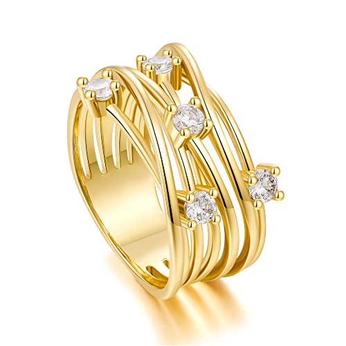 14k Gold Ring Cubic Zirconia ring - AllenCOCO Trendy Coil Ring for Women