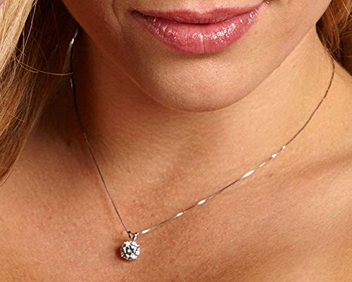 AllenCOCO White Gold Plated Sterling Silver Cubic Zirconia Round Cut Solitaire Pendant Necklace