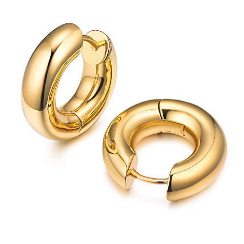 Gold Hoop Huggie Earrings For Women - Allencoco Hypoallergenic Earrings, Nickel Free, Chunky 14k Gold Plated