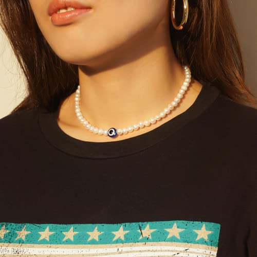 AllenCOCO Evil Eye Choker Necklace for Women Men Pearl Beaded Necklace Handmade y2k Jewelry