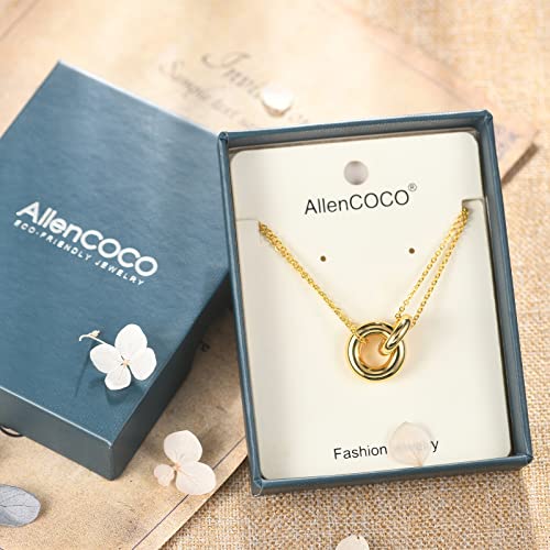 AllenCOCO Gold Necklace for Women Girl 18k Gold Pleated Dainty and Simple Choker Necklace Interlocking Circle Pendent Necklace