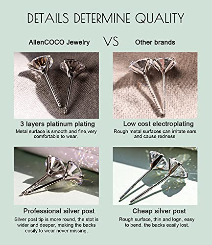 Sterling Silver Cubic Zirconia Stud Earrings - AllenCOCO Gold Plated Earrings for Women, 925 Sterling Silver Post Hypoallergenic