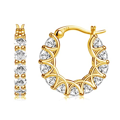 Cubic Zirconia Hoops Earrings Huggie Earrings - Allencoco Chunky 14K Gold Plated Cute Earrings for Women, 925 Sterling Silver Post, Nickel Free Hypoallergenic