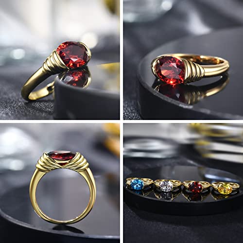 AllenCOCO Gold Ring for Women Trendy Ruby Ring Red Gemstone Chunky Ring 18k Gold Plated Band Ring Signet Statement Ring